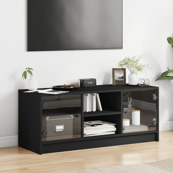 vidaXL TV Cabinet Black Engineered wood, glass 40.2 x 14.6 x 16.5 in