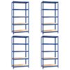 vidaXL 5-Layer Shelves 4 pcs Blue Steel&Engineered Wood