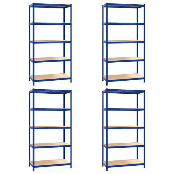 vidaXL 5-Layer Shelves 4 pcs Blue Steel&Engineered Wood