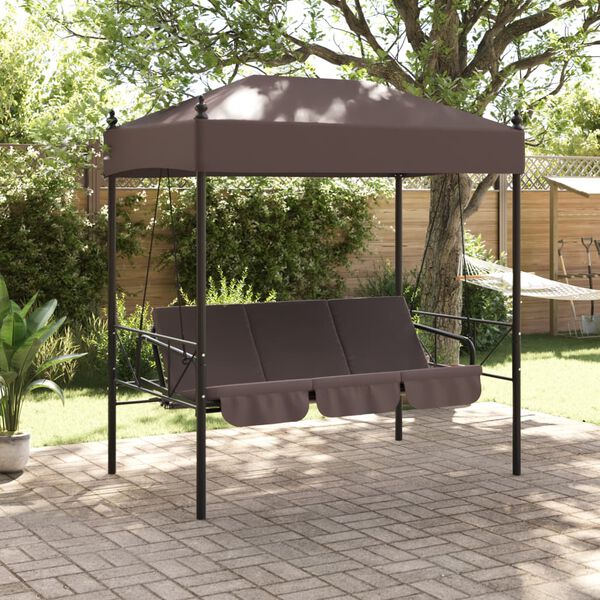 vidaXL Garden Swing Bench Coffee brown Powder-coated steel, Polyester