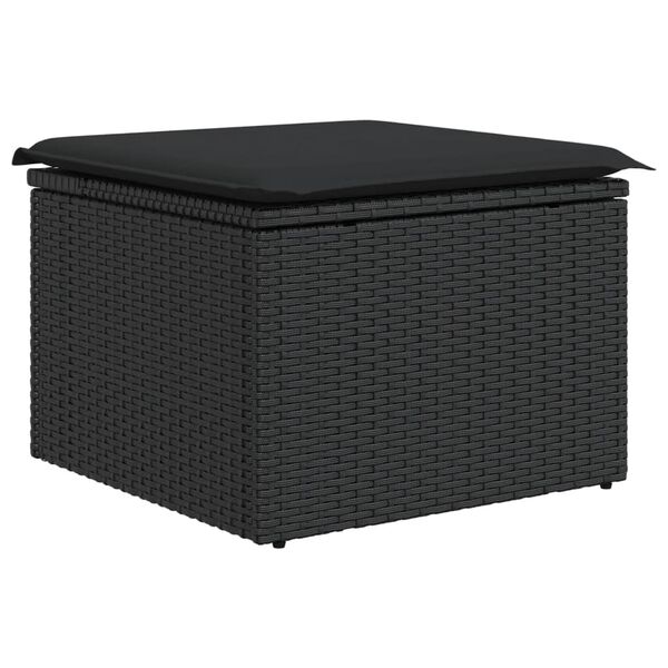vidaXL Garden Stool Black Poly Rattan, Powder-Coated Steel Medium