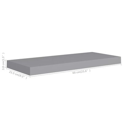 vidaXL Floating Wall Shelf Gray 23.6"x9.3"x1.5" MDF