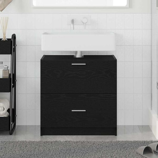 vidaXL Bathroom Cabinet with Drawer Black Oak 23.23 x 14.57 x 23.23 in