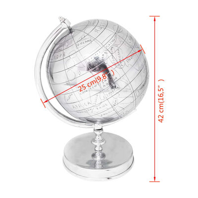 vidaXL Globe with Stand Aluminum Silver 16.5"
