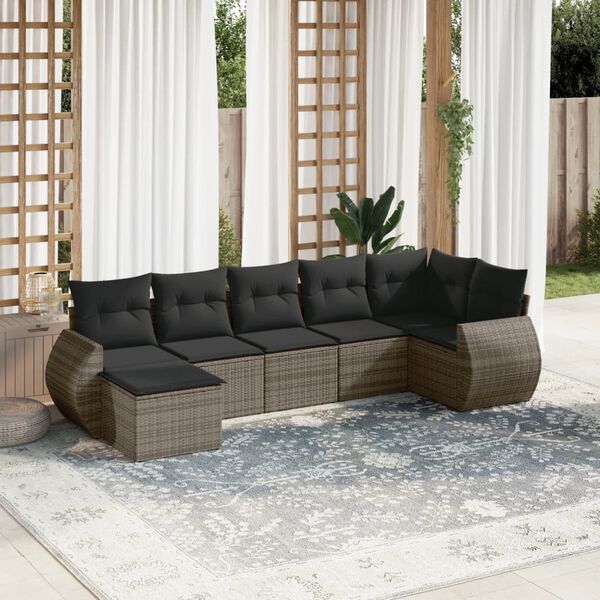 vidaXL Garden Sofa Set Grey PE rattan, powder-coated steel Large
