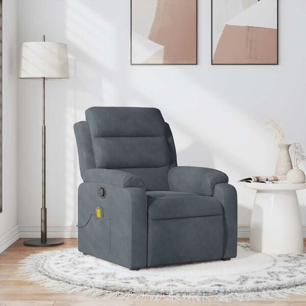 vidaXL Massage Recliner Chair Dark Gray Velvet