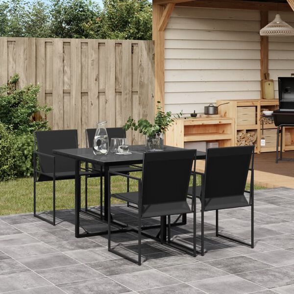 vidaXL Garden Dining Set Black Textilene fabric 5 Piece Set Foldable
