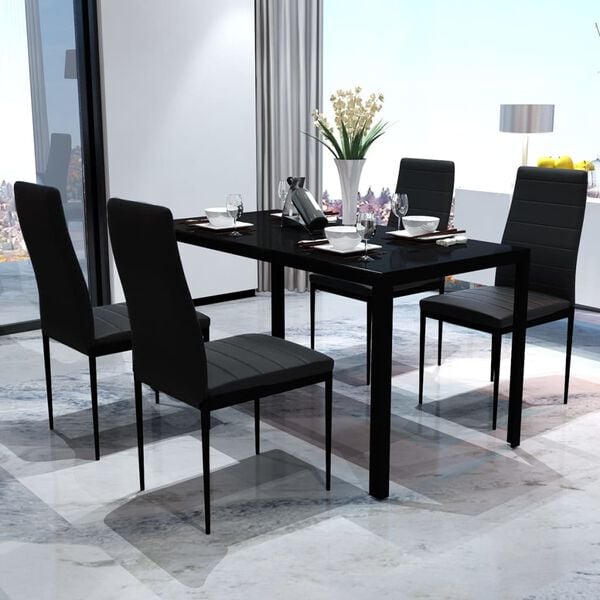 vidaXL Dining Set Black Tempered Glass Standard Durable Dining Set