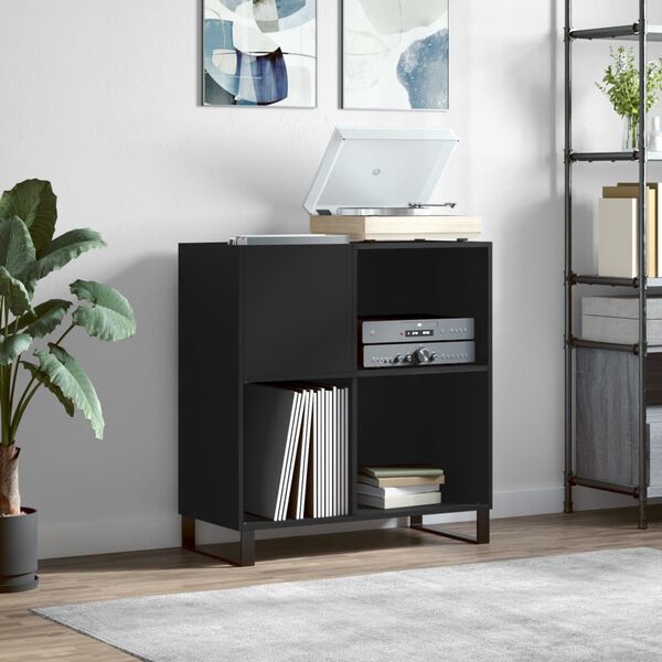 vidaXL Record Cabinet Black Engineered wood, Iron Medium Record Cabinet