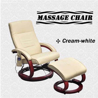 vidaXL Massage Chair with Footstool Cream White Faux Leather