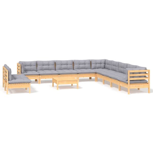 vidaXL Garden Lounge Set Grey Solid pinewood, 100% polyester fabric