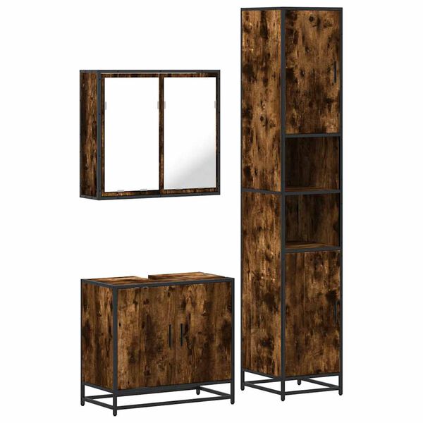 vidaXL Bathroom Furniture Set Smoked Oak Engineered Wood, Metal, Glass