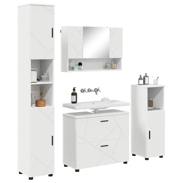 vidaXL Bathroom Furniture Set 4 pcs White Engineered Wood and Metal