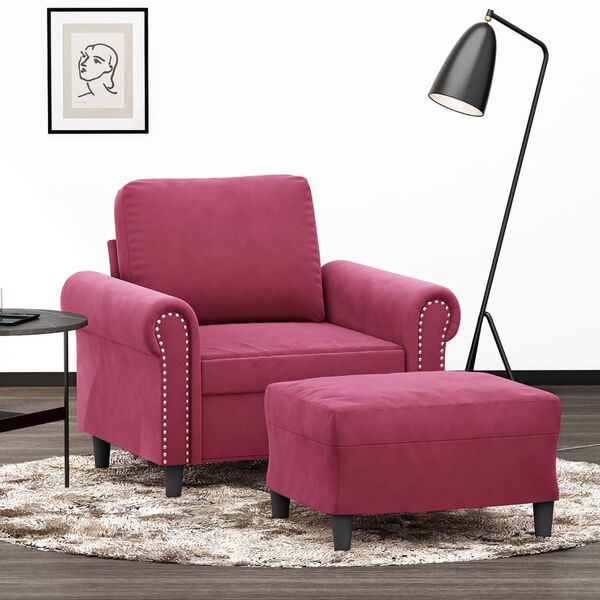vidaXL Sofa Chair with Footstool Wine Red 23.6" Velvet