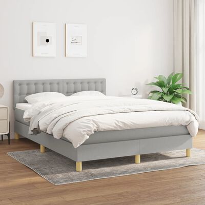 vidaXL Box Spring Bed with Mattress Light Gray Full Fabric