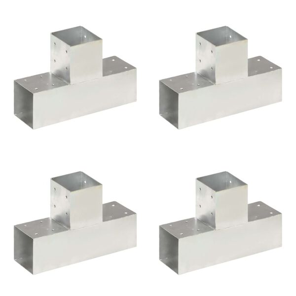 vidaXL Post Connectors 4 pcs T Shape Galvanised Metal 3.58x3.58"