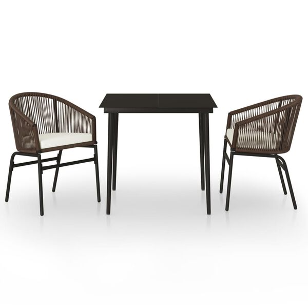 vidaXL Garden Dining Set Table: Black, Chair: Brown, Cushion: Cream White