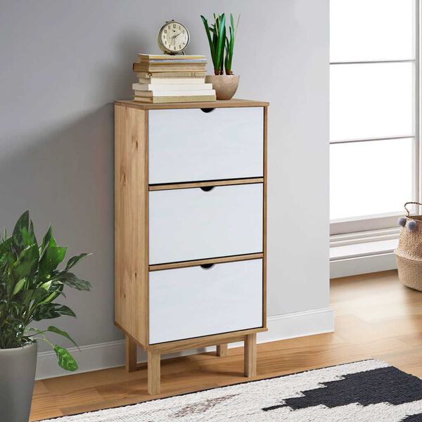 vidaXL Shoe Cabinet Brown and White Solid pine wood and engineered wood