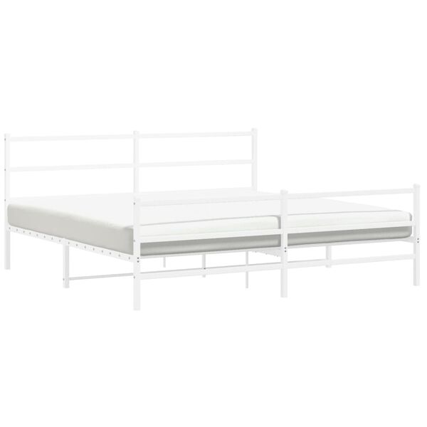 vidaXL Bed Frame White Steel Full Rectangular Modern Metal Bed Frame