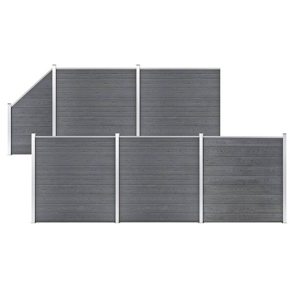 vidaXL WPC Fence Set 5 Square + 1 Slanted 379.9"x73.2" Gray