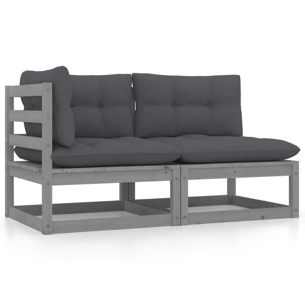 vidaXL Wooden Lounge Set Grey Solid Pine Wood, Fabric (100% Polyester)