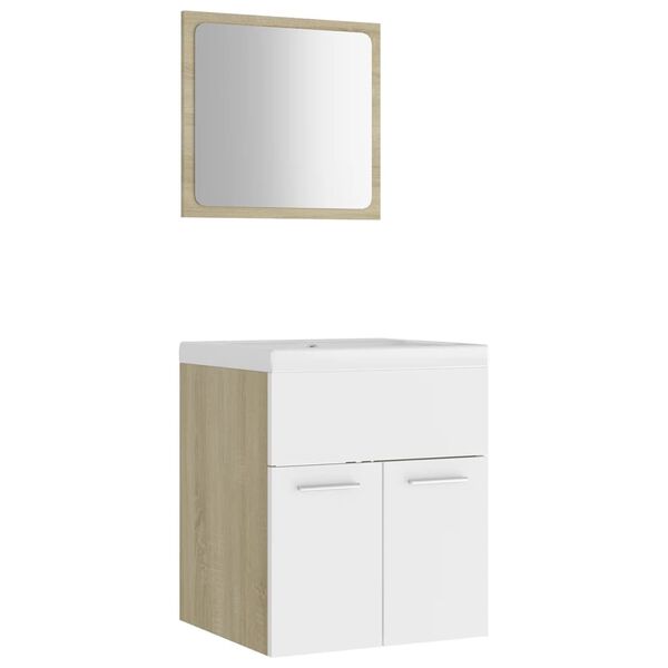 vidaXL Bathroom Furniture Set White and Sonoma Oak Engineered Wood, Ceramic