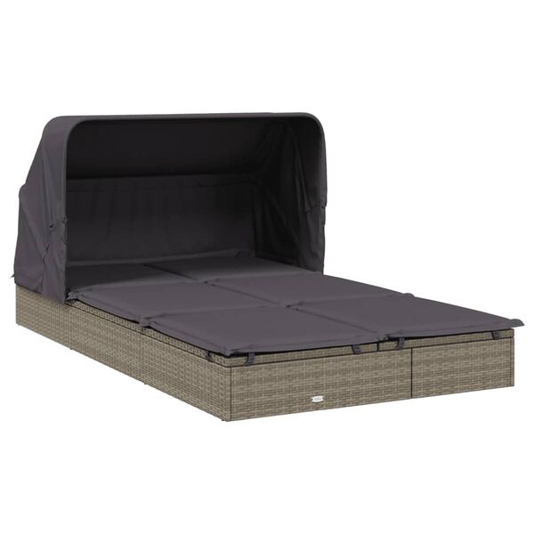 vidaXL Sunbed Grey PE Rattan, Powder-Coated Steel Double Foldable