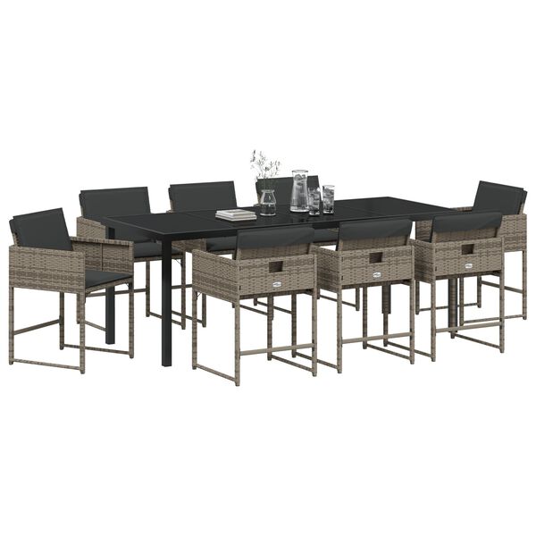 vidaXL Garden Dining Set with Cushion 9 pcs Grey Poly Rattan