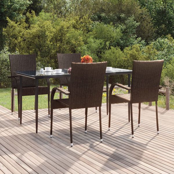 vidaXL Garden Dining Set Brown PE Rattan Large Stackable