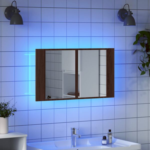 vidaXL LED Mirror Cabinet Brown Oak Engineered Wood Medium