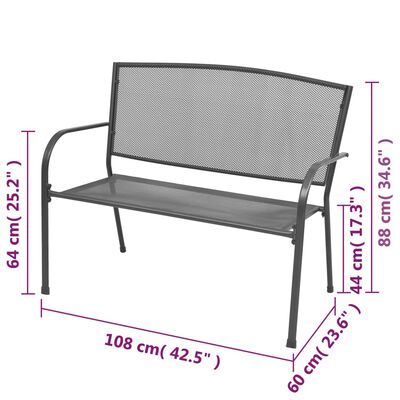 vidaXL Patio Bench 42.5" Steel and Mesh Anthracite