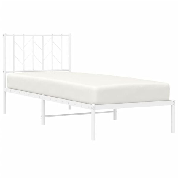 vidaXL Bed Frame White Steel Single Bed Frame Rectangular