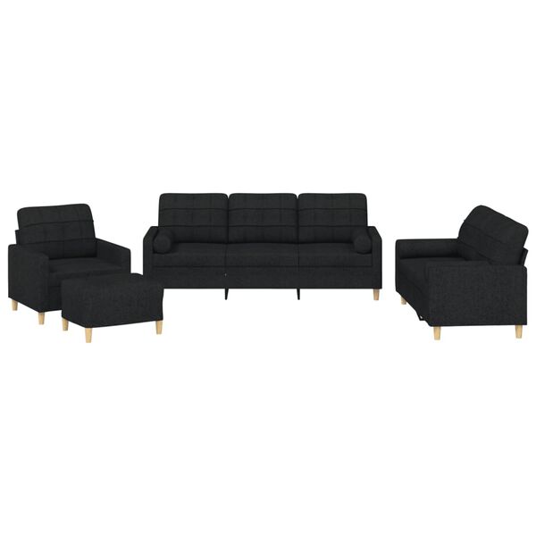 vidaXL Sofa Set Black Polyester, Plywood, Metal, Foam Large Sofa Set