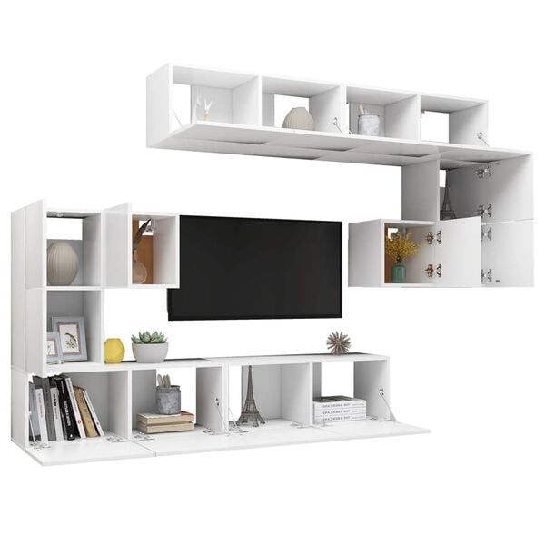 vidaXL 8 Piece TV Stand Set White Engineered Wood