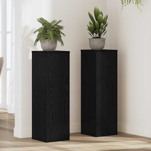 vidaXL Plant Stand 2 pcs Black Oak 9.84 x 9.84 x 31.50 in