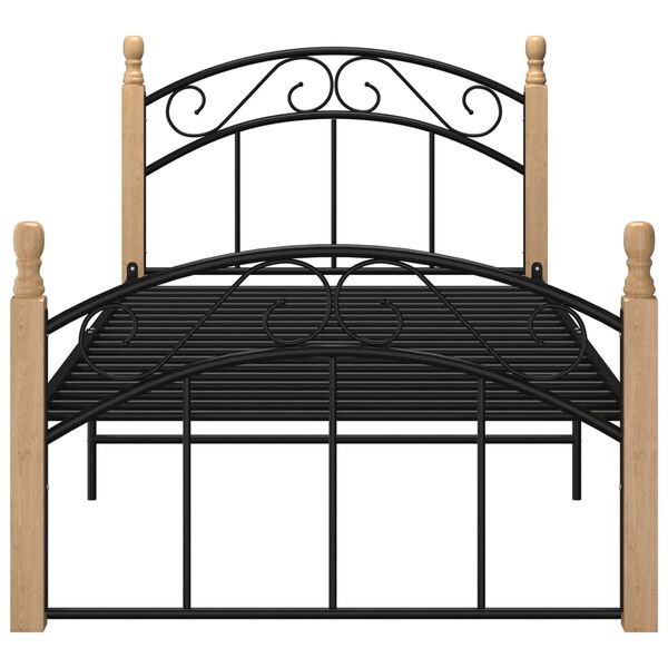 vidaXL Bed Frame Black and Natural Powder-coated Metal, Solid Oak Wood