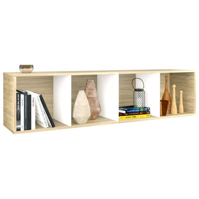 vidaXL Book Cabinet/TV Cabinet White and Sonoma Oak 14.2"x11.8"x56.3"