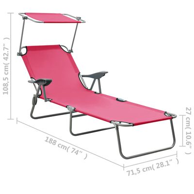 vidaXL Sun Lounger with Canopy Steel Pink