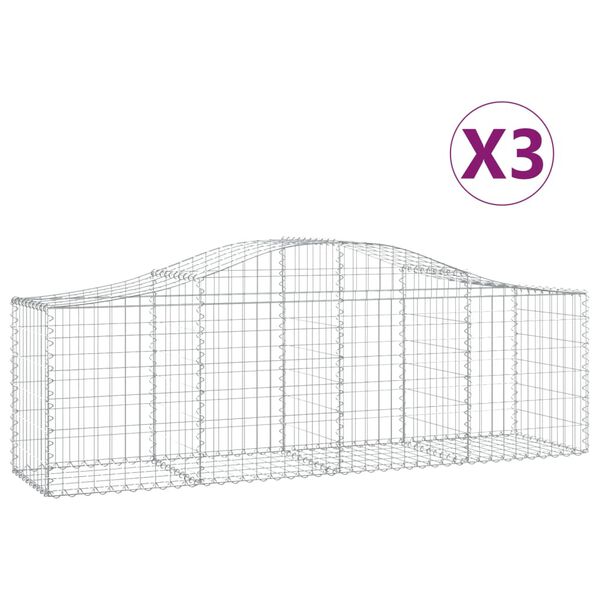 vidaXL Gabion Basket Set of 3 Silver Galvanized Iron Medium Durable