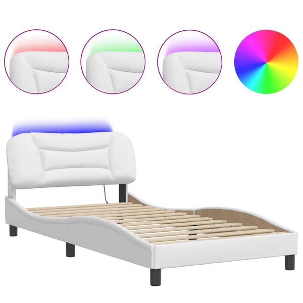 vidaXL Bed Frame with LED without Mattress "Hvar" White 39.4"x79.9"