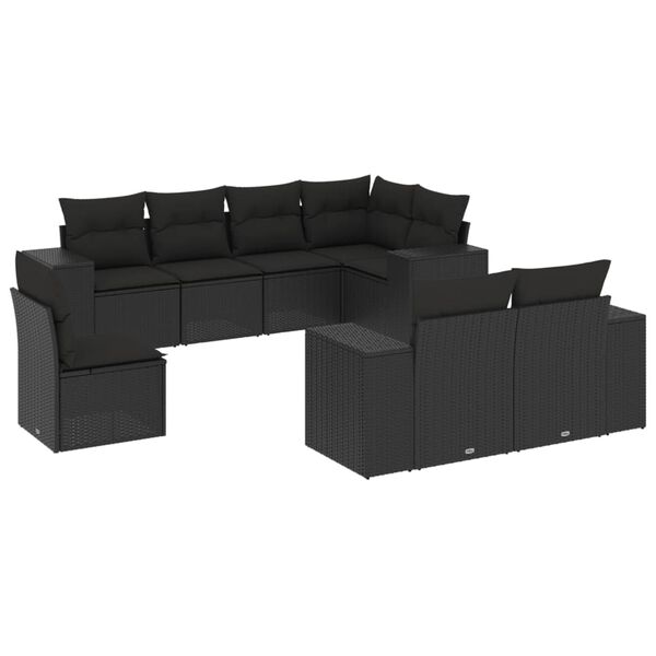 vidaXL Garden Sofa Set Black PE rattan, powder-coated steel Large