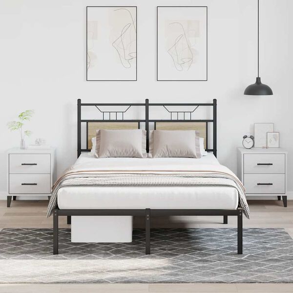 vidaXL Bed Frame Sonoma oak Engineered wood, steel Double Bed Frame