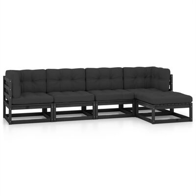 vidaXL 5 Piece Patio Lounge Set with Cushions Solid Pinewood