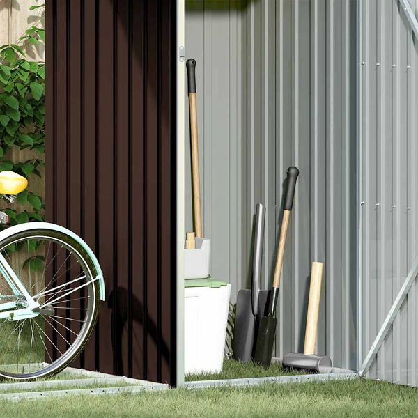 vidaXL Garden Shed Brown Galvanized Steel Large Garden Shed