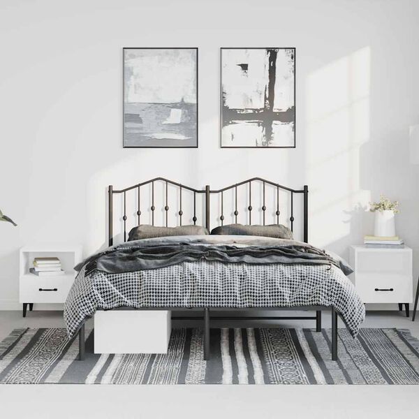 vidaXL Bed Frame Black Powder-Coated Steel Double Bed Frame