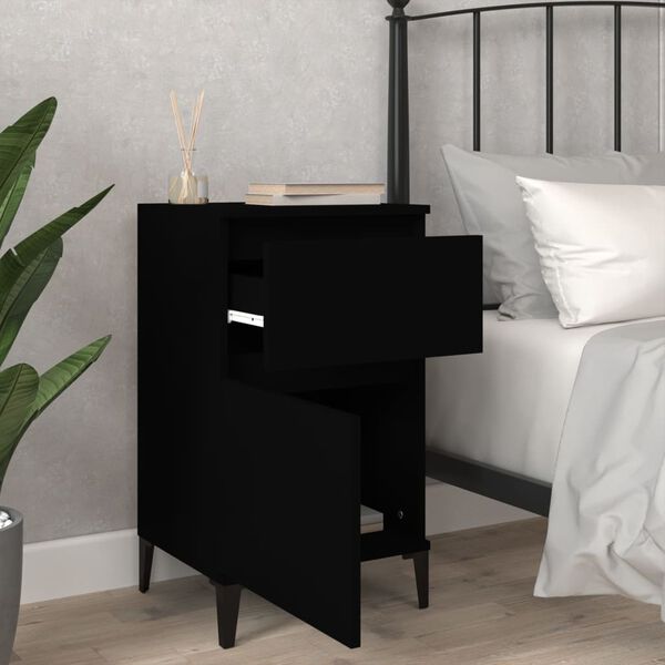 vidaXL Bedside Cabinet Black Engineered wood Bedside Cabinet Rectangle