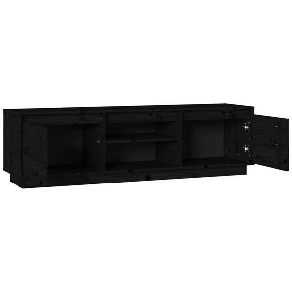 vidaXL TV Cabinet Black Solid Pine Wood Medium TV Cabinet Rectangular