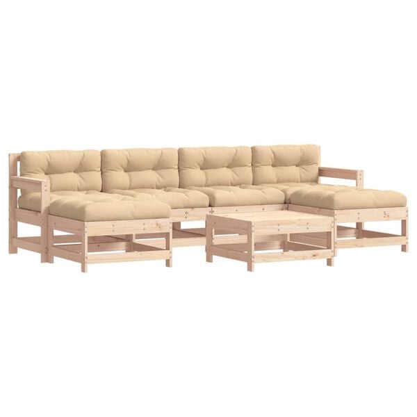 vidaXL Garden Lounge Set Beige Solid pine wood, Plywood, Oxford fabric