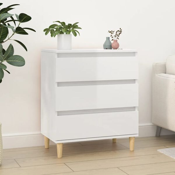 vidaXL Sideboard High gloss white Engineered wood, solid eucalyptus wood