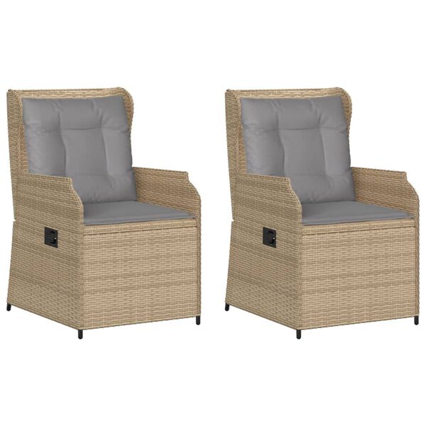 vidaXL Reclining Patio Chair Set of 2 Beige PE rattan, powder-coated steel
